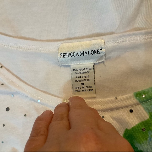 NWT Rebecca Malone White Tee with Blue and Green Floral Accents - Picture 3 of 8